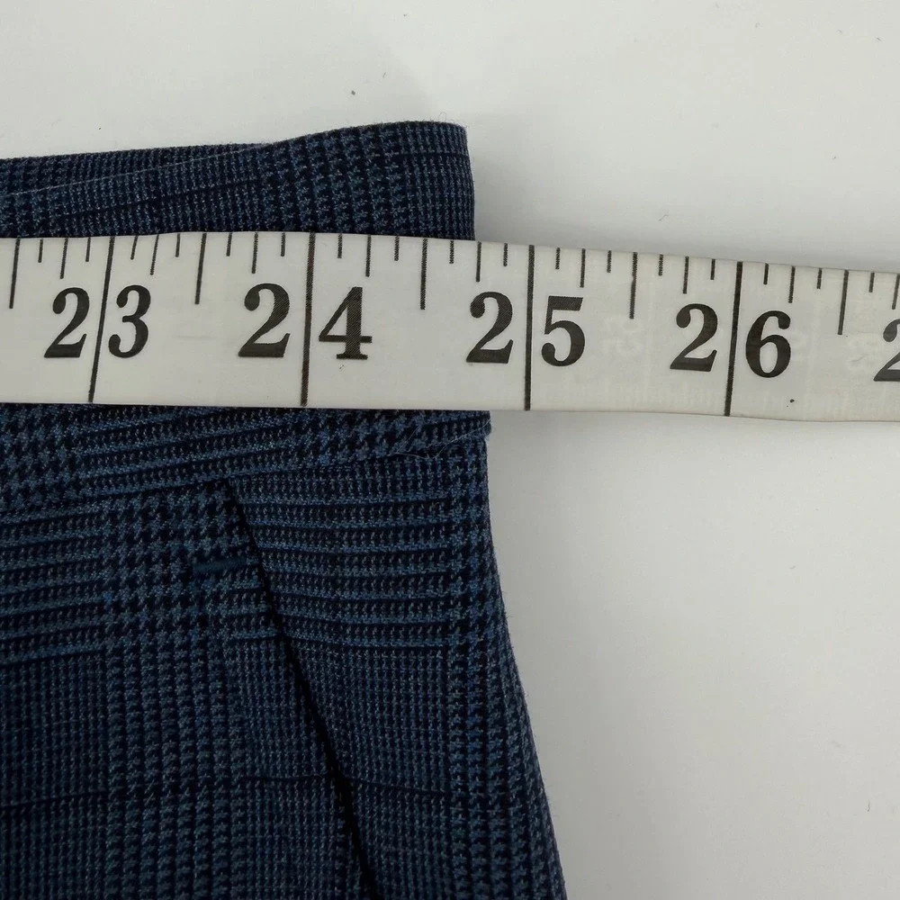 Stafford Dress Pants Mens 50x30 Navy Blue Plaid Coolmax Flat Front Wool Big Tall